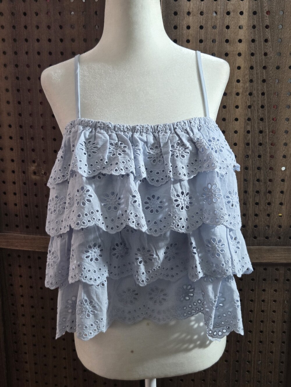 NWT AQUA Ladies Light Blue Ruffled Eyelet Crop Top